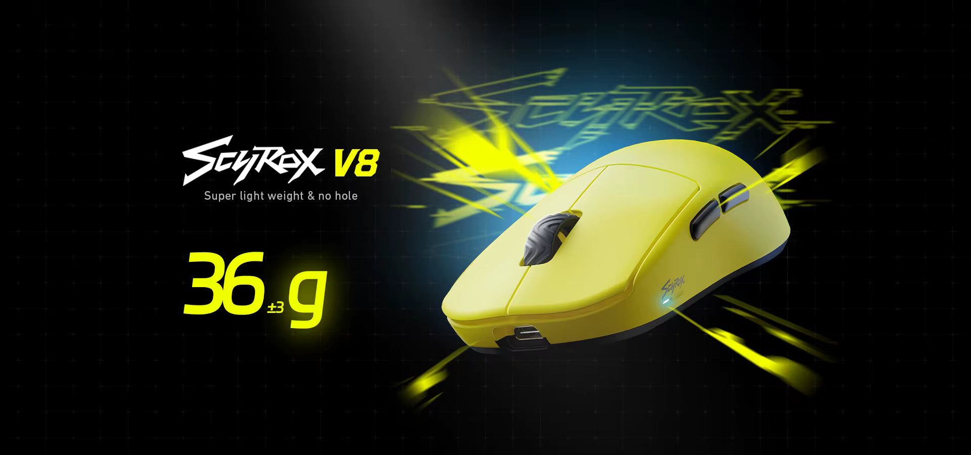 Ratón gaming inalámbrico Scyrox V8 ultraligero de 36 g con sensor PAW3950, modo triple y diseño ergonómico para FPS y esports.