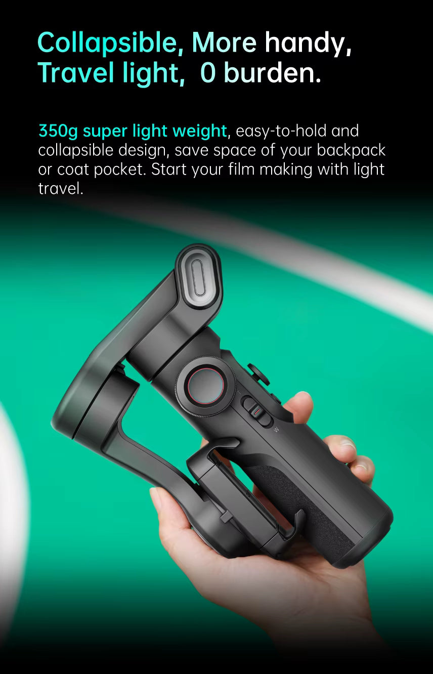 Estabilizador de mano AOCHUAN SmartXE para smartphone con seguimiento facial IA, compatible con iPhone y Android para TikTok y vlogs.