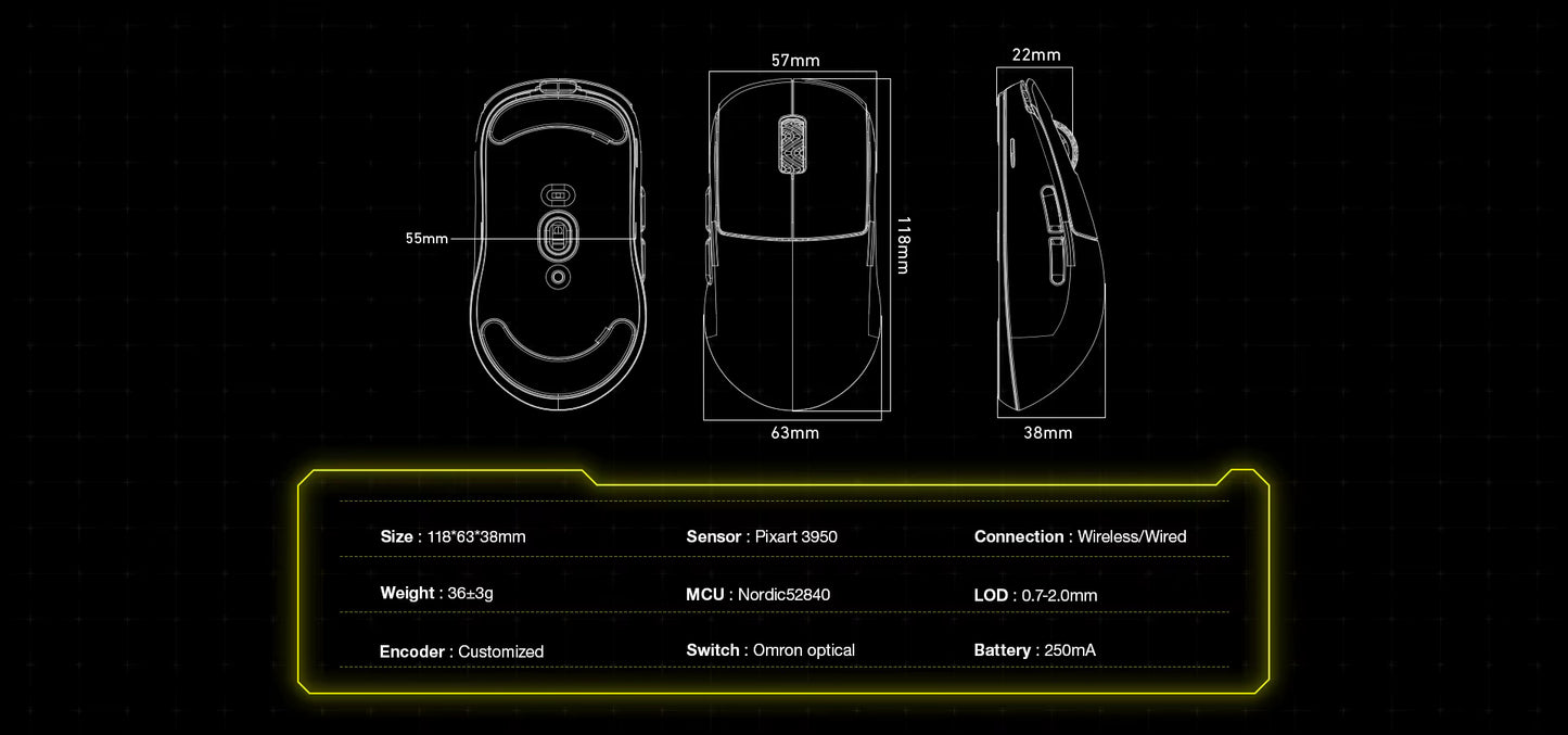 Ratón gaming inalámbrico Scyrox V8 ultraligero de 36 g con sensor PAW3950, diseño ergonómico y modo triple para FPS y esports.