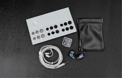 Auriculares IEM HIDIZS MK12 Turris con diafragma de 12mm y magnesio, en caja con cables y accesorios visibles.
