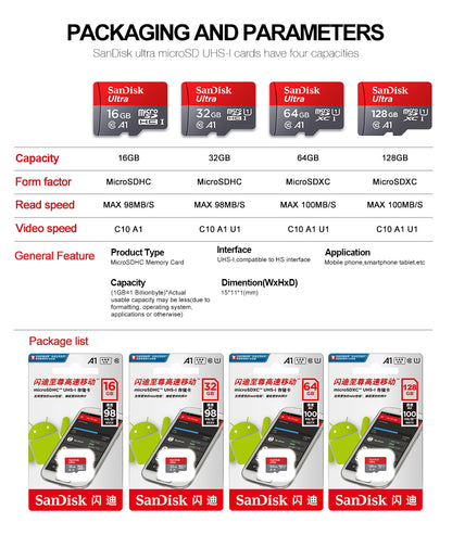 Tarjeta de Memoria SanDisk Ultra microSD UHS-I A1 Class 10 128GB 256GB