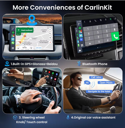 Caja inteligente CarlinKit CarPlay AI Box de Android 13 con procesador SM6225, 8GB RAM, 128GB almacenamiento y compatibilidad con Android Auto.