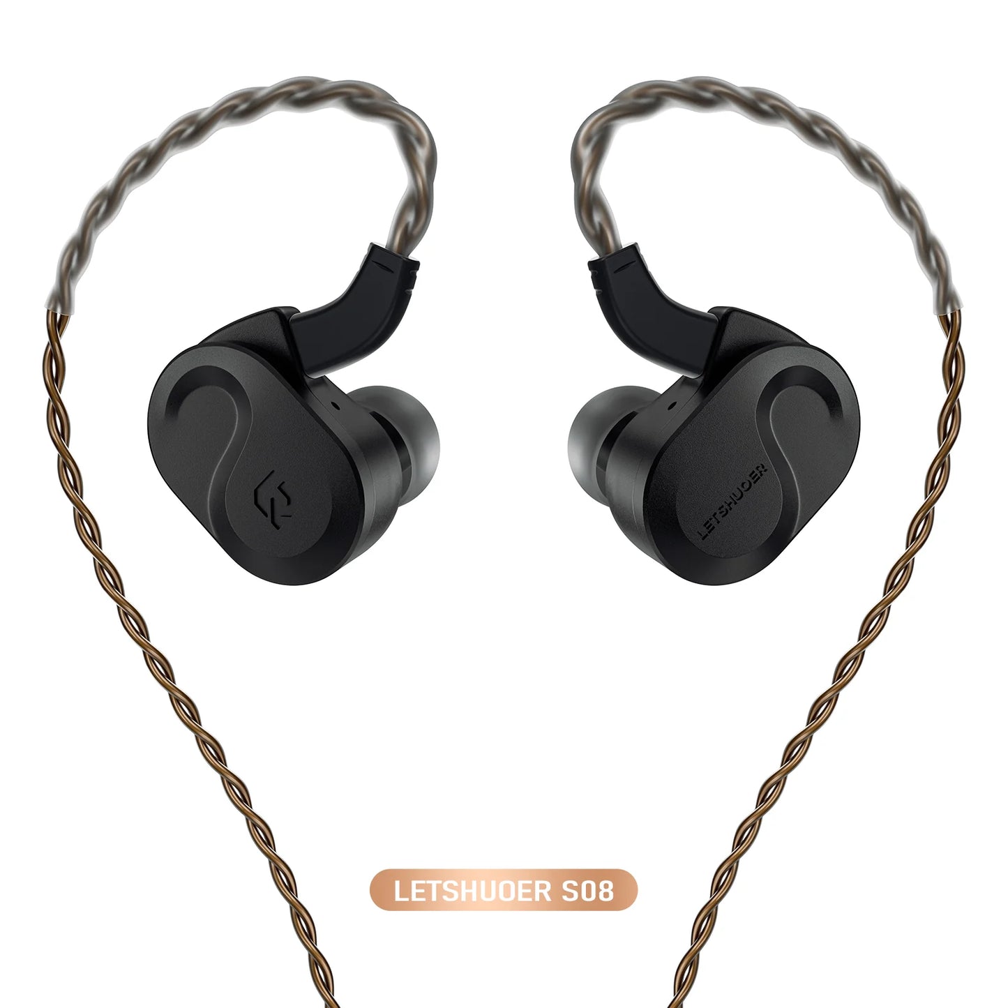 Auriculares in-ear LETSHUOER S08 con diafragma planar de 13mm y doble bobina para audio Hi-Fi, en color negro.