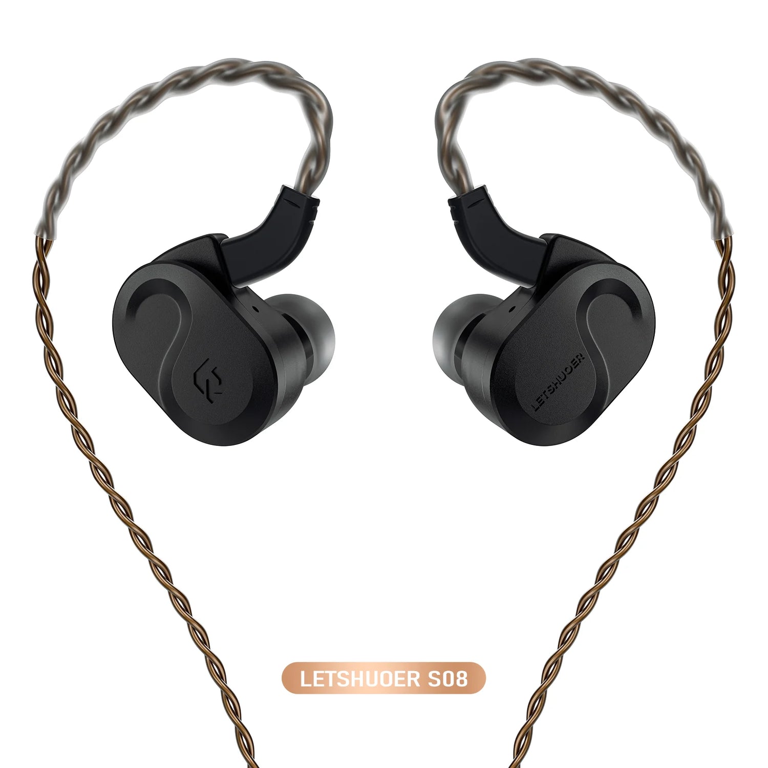 Auriculares in-ear LETSHUOER S08 con diafragma planar de 13mm y doble bobina para audio Hi-Fi, en color negro.