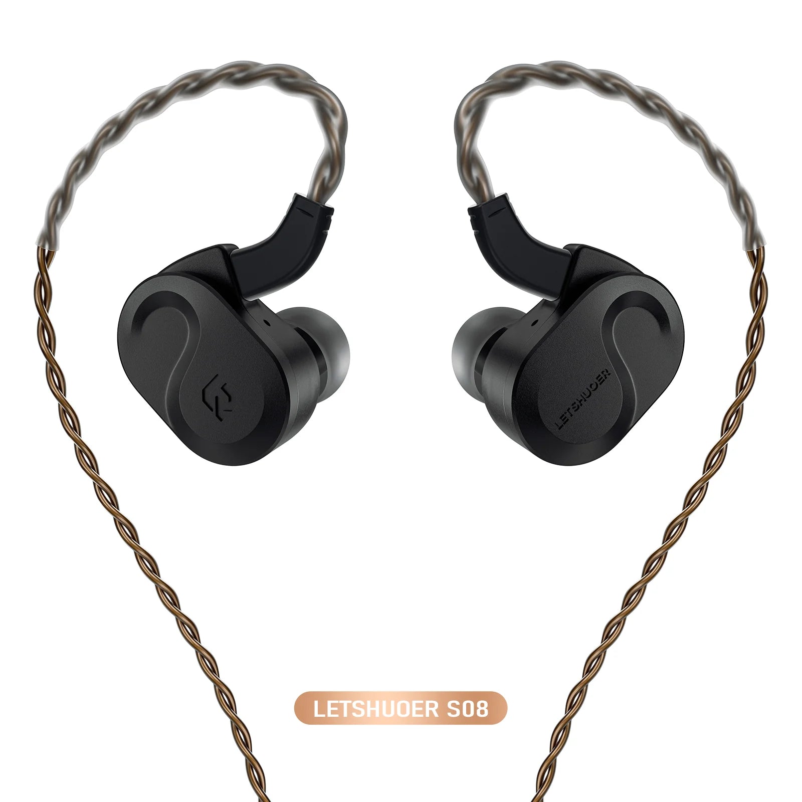 Auriculares in-ear LETSHUOER S08 con diafragma planar de 13mm y doble bobina para audio Hi-Fi, en color negro.