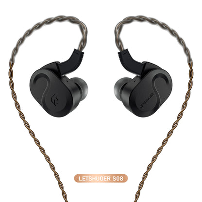 Auriculares in-ear LETSHUOER S08 con diafragma planar de 13mm y doble bobina para audio Hi-Fi, en color negro.