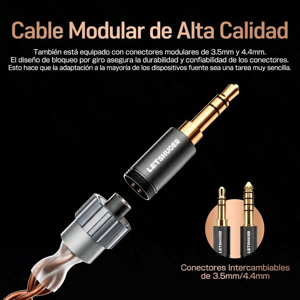 Auriculares in-ear LETSHUOER S08 con diafragma planar y doble bobina de 13 mm, diseño limpio y moderno.
