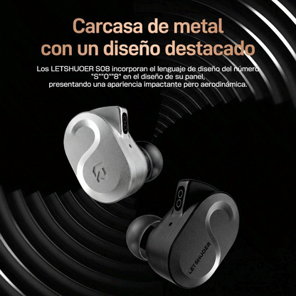 Auriculares in-ear LETSHUOER S08 con drivers planars de 13mm y doble bobina para audio Hi-Fi claros y detallados.