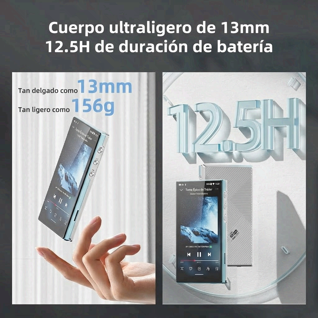 Reproductor de audio digital FIIO JM21 con Android 13 y Snapdragon 680, muestra la pantalla y botones en un fondo limpio