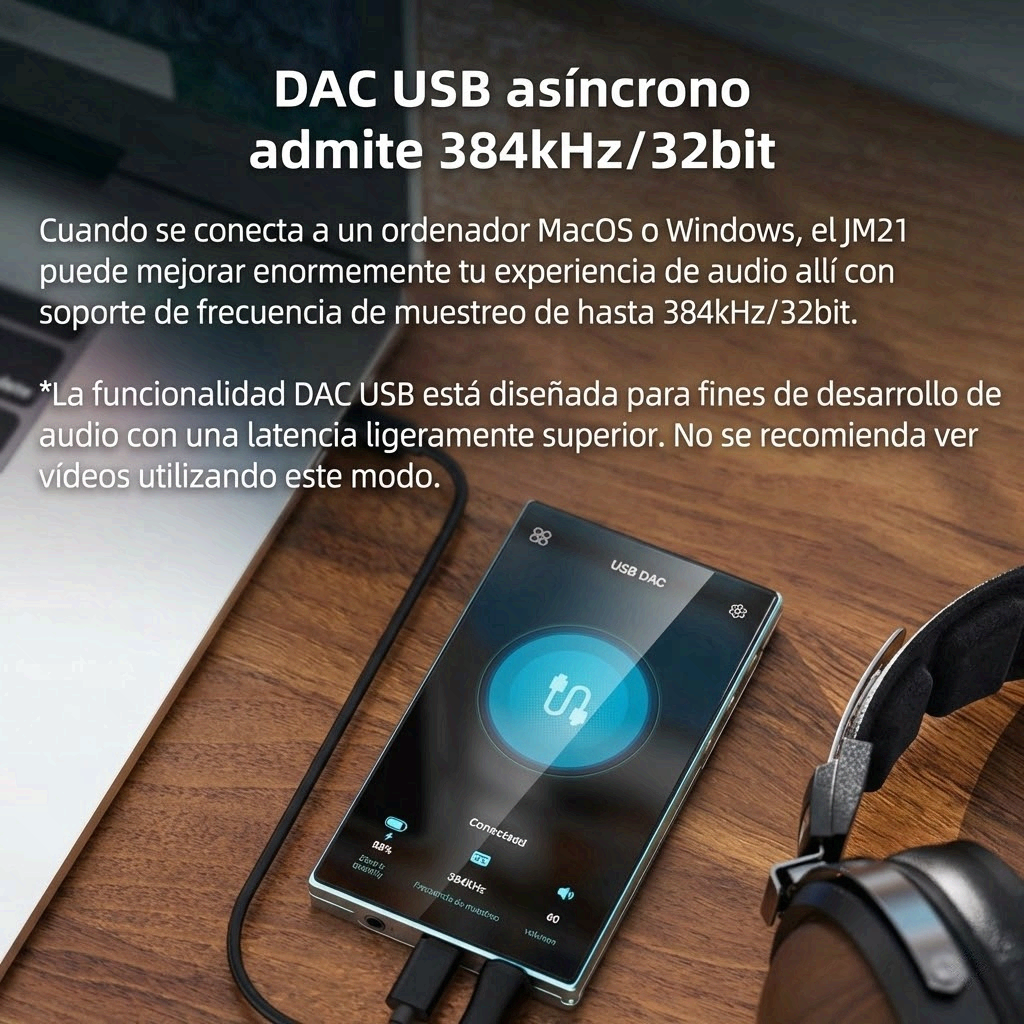 Reproductor de audio digital FIIO JM21 con Android 13 y Snapdragon 680, imagen frontal del reproductor Hi-Res.