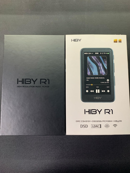 Reproductor de audio digital HiBy R1 portátil con pantalla y controles, diseñado para música Hi-Fi de alta calidad.