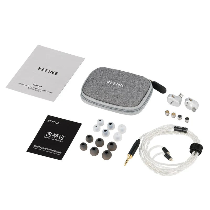 Auriculares KEFINE Klean SV IEM in-ear con controlador dinámico de 10mm DLC y 3 boquillas de ajuste, vista frontal.
